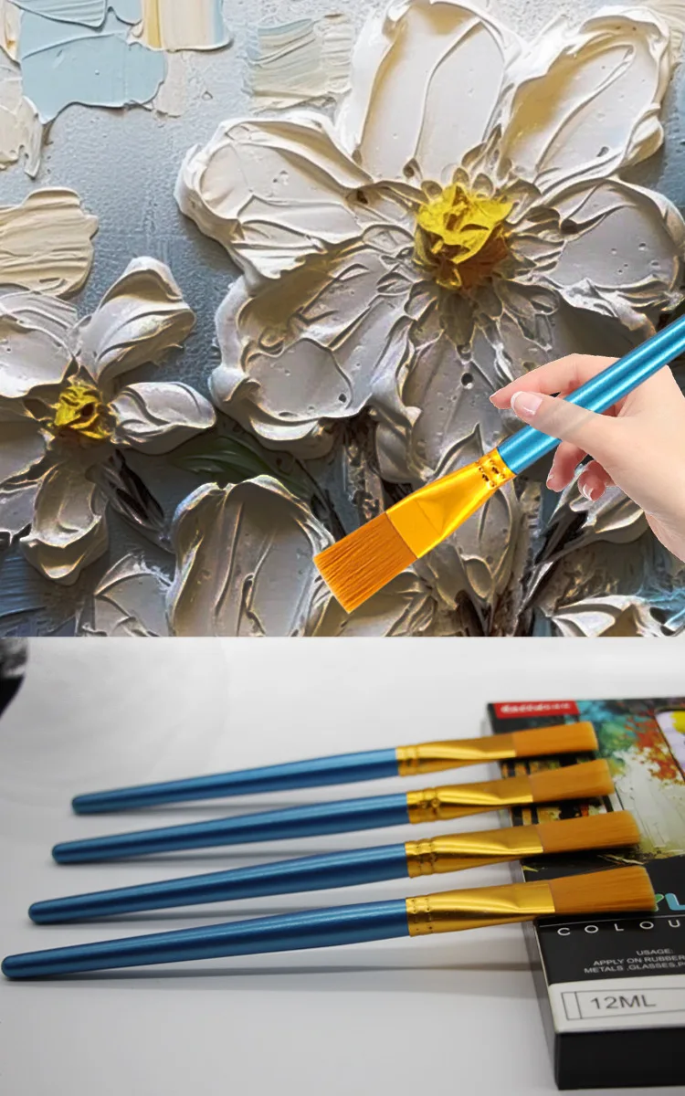 Soododo Single Set Flat Head Nylon Painting Brush for Children Art Students Composed Wood Handle Graffiti Filling Oil Painting