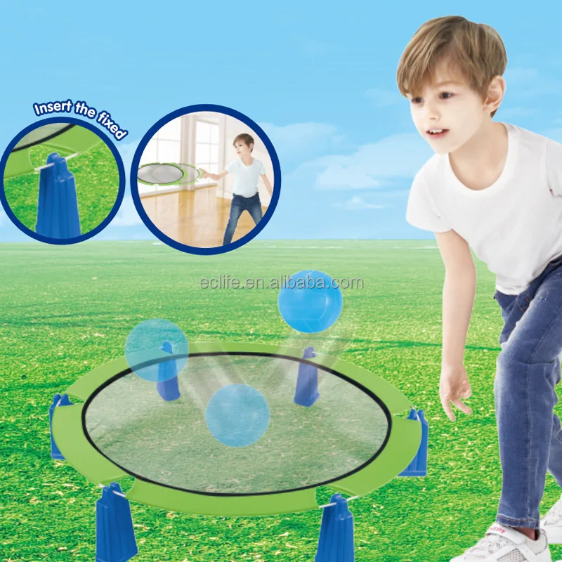 Outdoor Beach Sport Toys 2 in 1 Kids Spike Ball and  Flying Disc Portable Mini Beach Volleyball Set