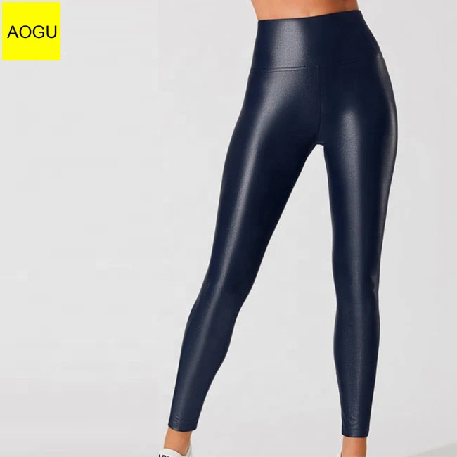 Wholesale Leather Women Gym Workout Capri yoga pants Breathable High Waist Yoga Leggings