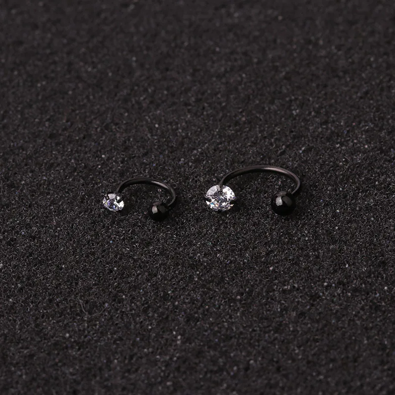 Europe Hot Sale Stainless Steel Screw Nose Nail Iced Out Cubic Zirconia CZ C Shaped Cartilage Tragus Ear Piercing Ring Jewelry