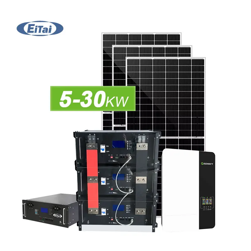 EITAI 10Kwh Big Capacity Lithium Battery Pack Off Grid Solar 15Kw 5Kw Solar Power System 10Kw Full Set Hybrid Offgrid System