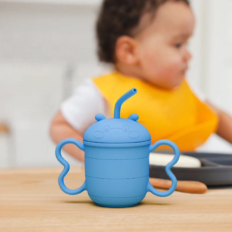 Customized Bpa Free Food Grade Baby Feeding Training Drinking Cup Animal Cartoon Silicone Baby Sippy Cup