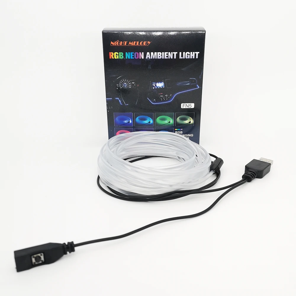 Car Atmosphere Light Neon Wire Car kit Neon LED Panel Gap String Strip Light Glowing Wire/El Wire Lamp 6mm Sewing Edge