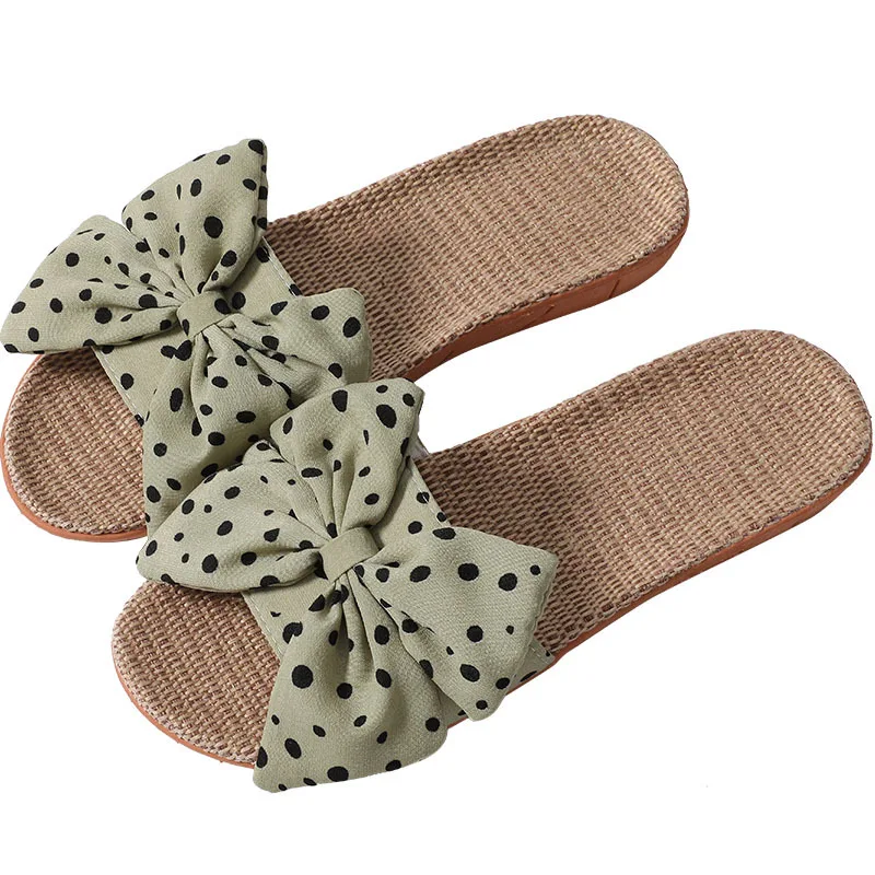 Hot Indoor Home Slippers For Women Summer Shoes Polka Dot Bow Non-slip Sandals For Women And Ladies Soft Flat Bottom Flip Flops