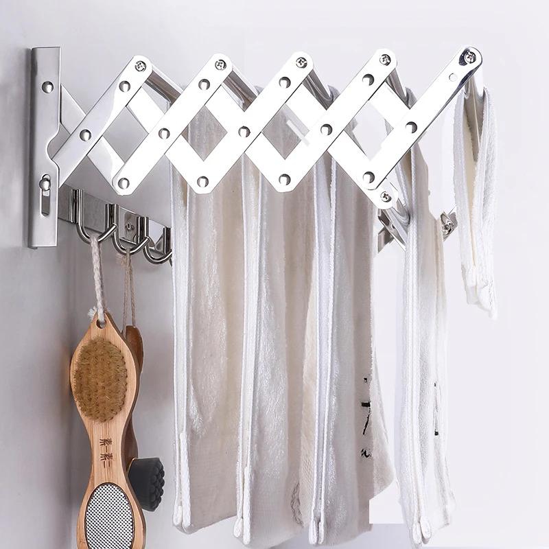 Stainless Steel Retractable Expandable Towel Rack Wall Mounted Drying Rack Folding Clothes Hanging Towel Holder