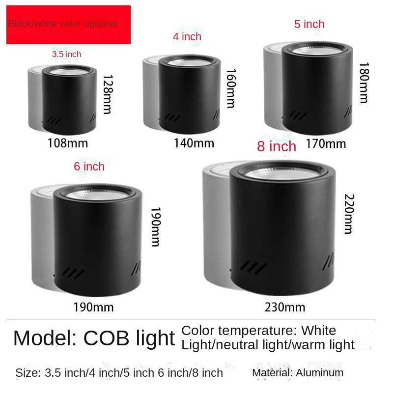 LED Surface Mounted Downlight Free Opening Living Room Exhibition Hall 3.5 Inch 4 Inch 5 Inch 6 Inch Ceiling Light