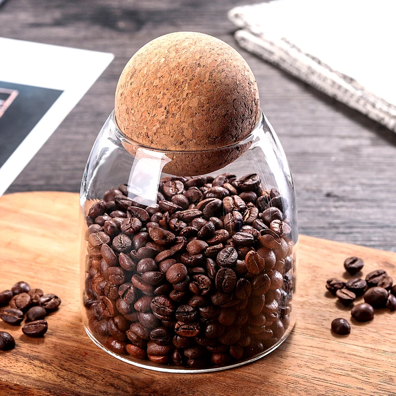 Cork ball coffee bean storage jar glass kitchen candy storage large capacity manufacturer direct sale hot seller