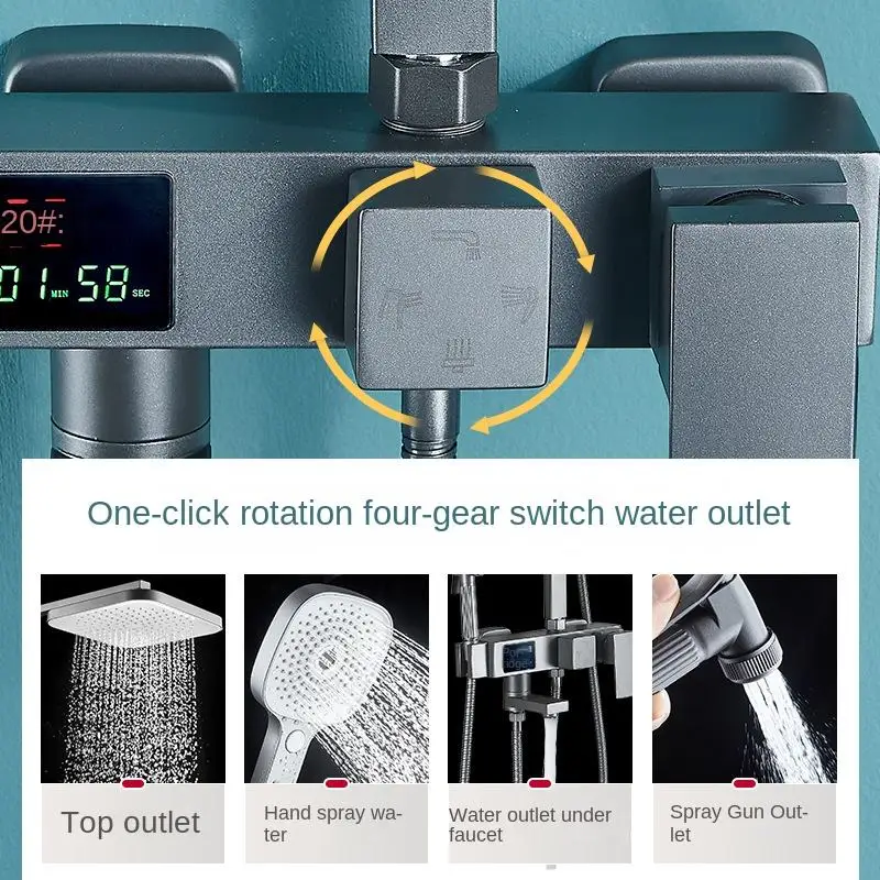 Hot Cold Water Constant Temperature Brass Rain Bath Rainfall Bathroom System Shower Set With Digital Display