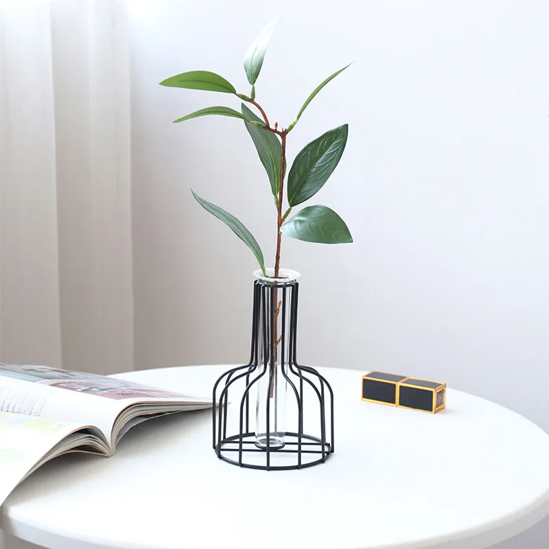
Ins Modern Vase Striped Glass Metal mini Vase Hot Selling Rose Gold terrarium flower Vases Decoration for huose 