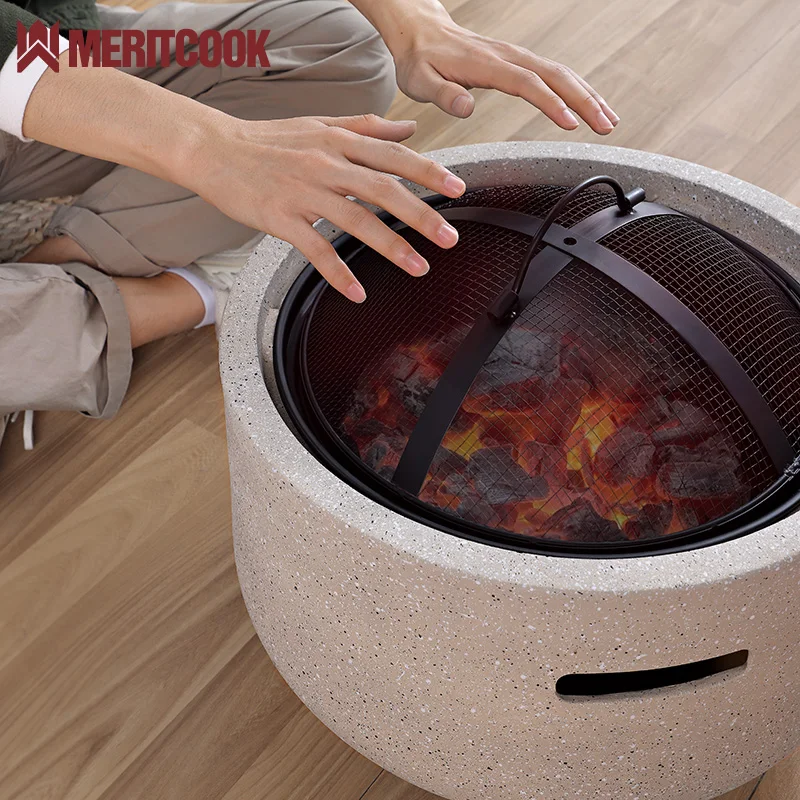 Portable Magnesium Oxide Fire Pit Table Outdoor Fire Bowl BBQ Grill Multifunction Patio Heater Camping Smokeless MGO Fire Pit