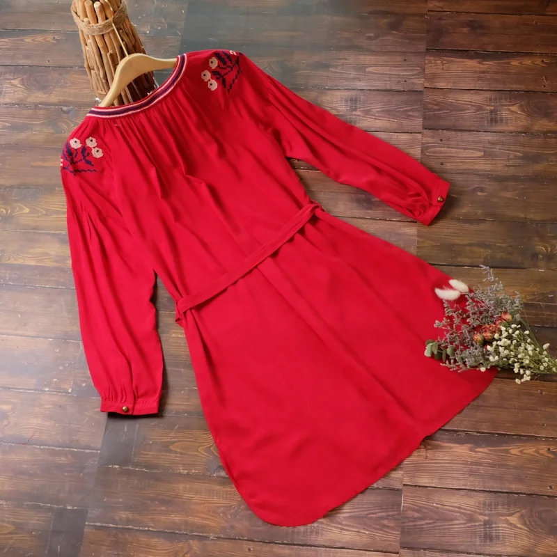 High quality classic Bohemian print embroidery V-neck summer casual fringe belt womenswear