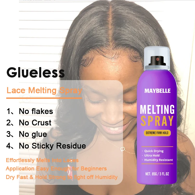 Private Label Fast Drying Extreme Hold No Residue Hair Holding Spray Daily Glueless Aerosol Lace Melting Spray
