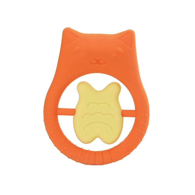 2024 New Unique Design Baby Teether Cat and Fish   Food Grade Rotating Design  Baby Teething Toys Silicone Baby Teether