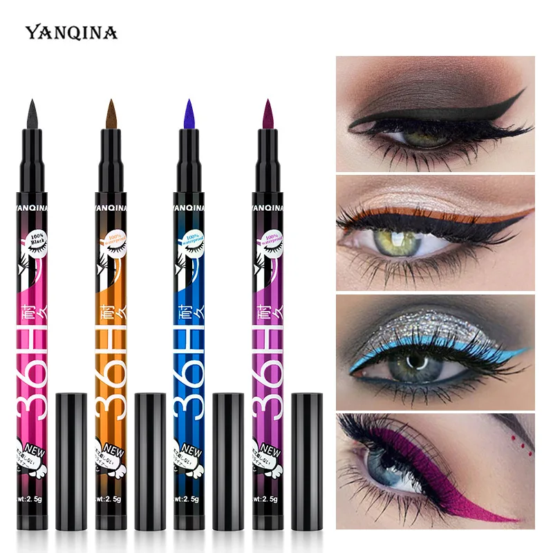Wholesale Private Label Colorful Eyeliner Glue Pen 36H Long Lasting Colored Waterproof Liquid Eyeliner Pencil Custom Logo