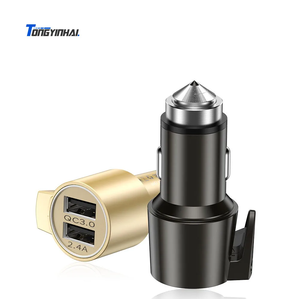 
Luxury Promotion 30W Quick Charger QC 3.0 Dual USB Car Charging Aluminium Alloy Car Charger with hammer and knife 