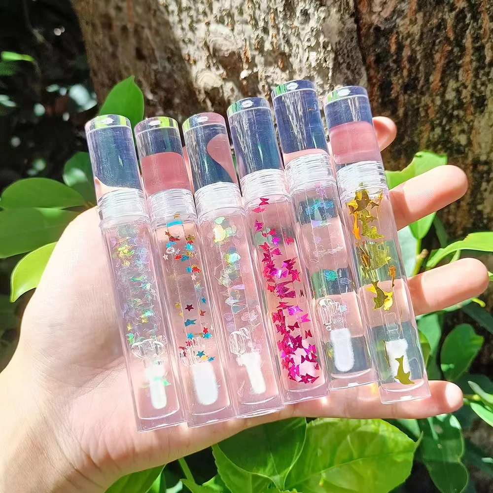 Mini Little Girls Crystal Glitter Transparent Lip Gloss White Label Lipstick Butterfly Glitter For Flower Lip Gloss