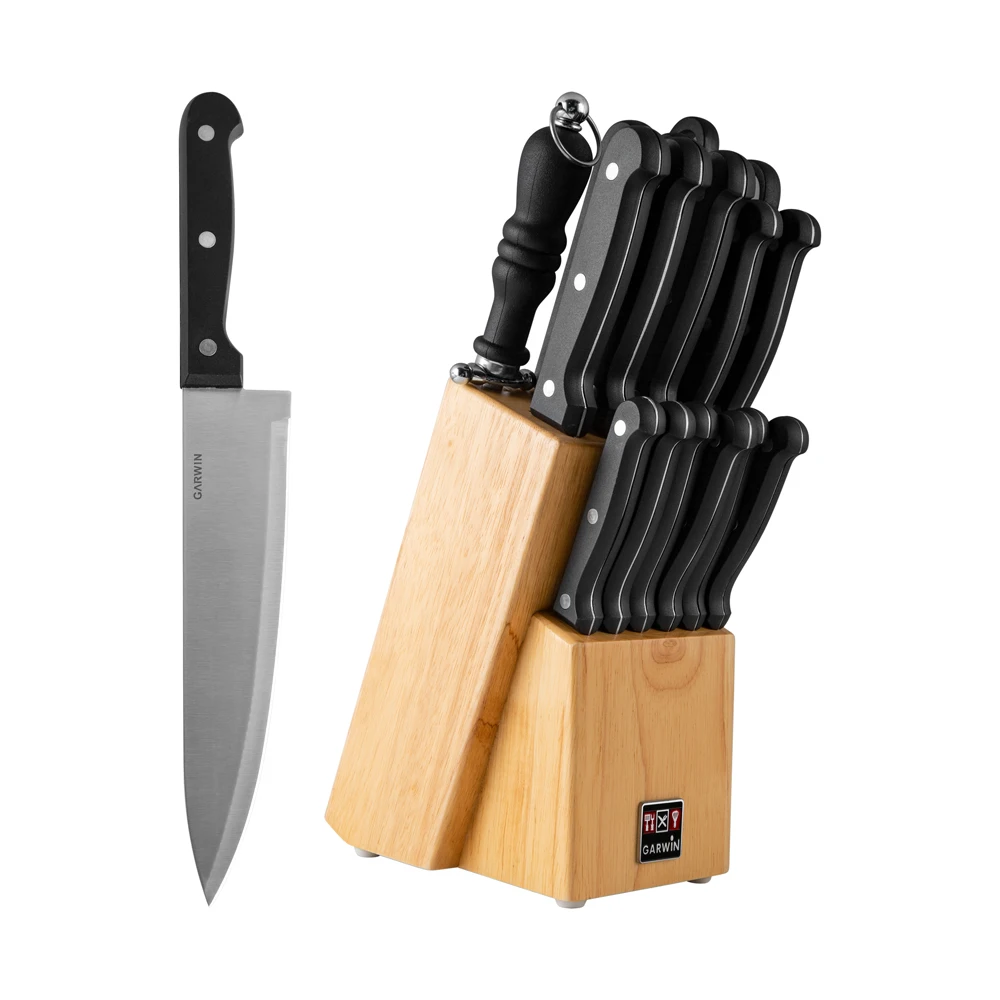 Garwin New Arrival Stainless Steel Plastic Handle Kitchen Knife Set of 15 super sharp kitchen kitchen knives with knife holder
