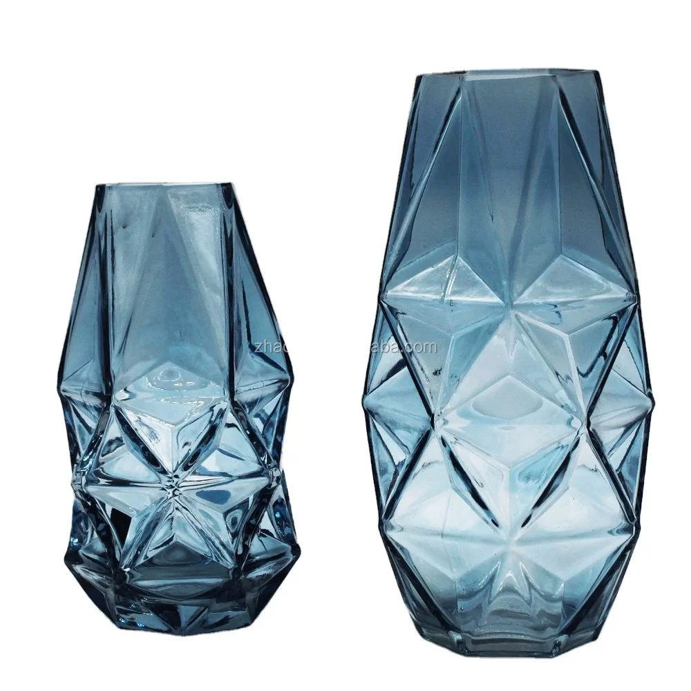 Customized Glass Vase Fantastic Ocean Blue Tabletop Vase Home Hotel Decoration with Crystal Shape Glass Vase for Flowers