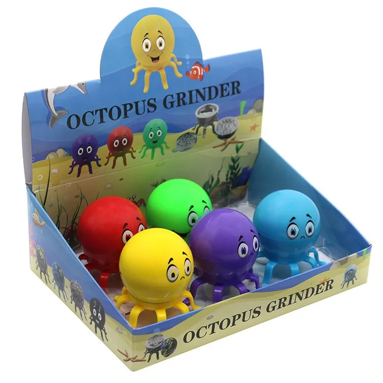 Luminous Octopus Tobacco Grinder Creative Cute Zinc Alloy & Plastic LED Herb Crusher for Smoking