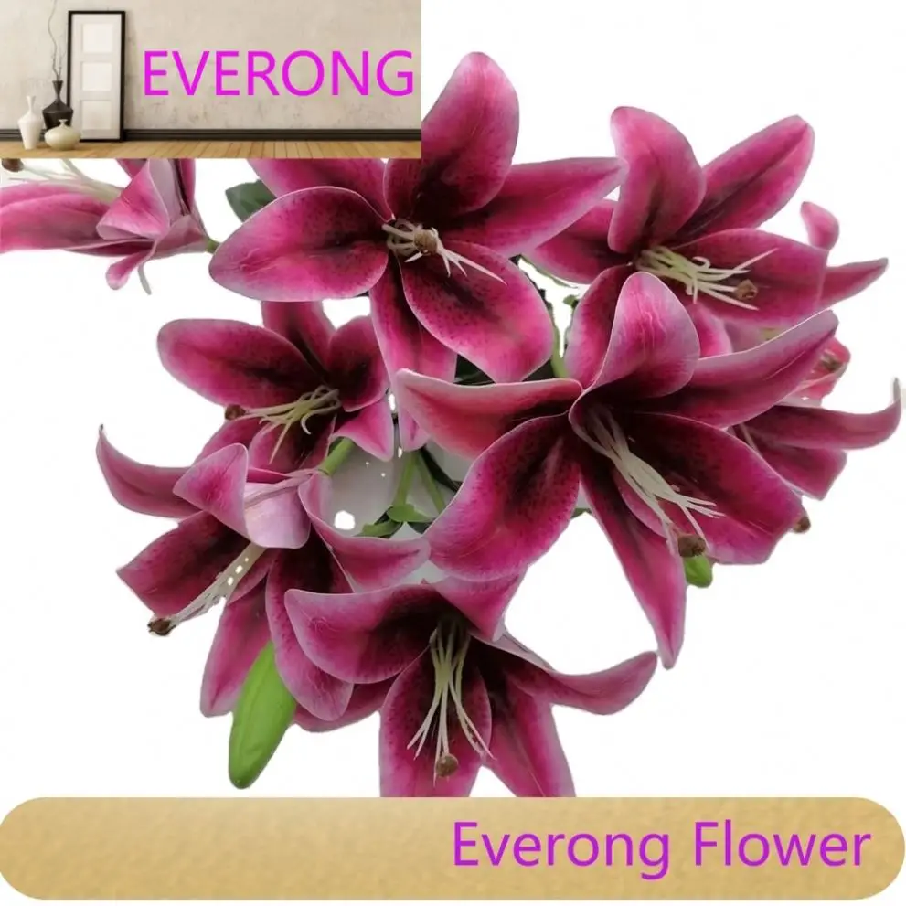 Simulated Lily Bush China Artificial Flower Real Touch Perfume Bouquet for Indoor Decor