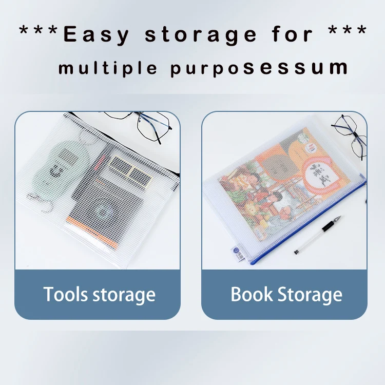 wholesale clear pvc mesh a4 b4 plastic waterproof zipper pouch traveling office supplies file folder document bag