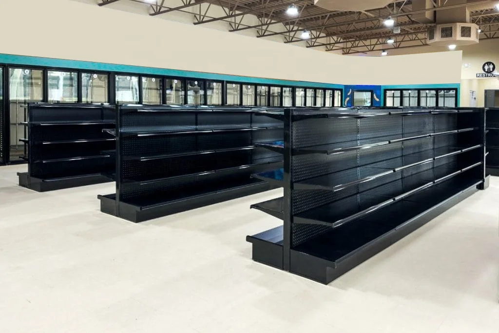 Double-Sided Display Island Retail Shelving Metal Fruit Gondolas Storage Shelf Vegetable Candy Supermarket Gondola Shelving