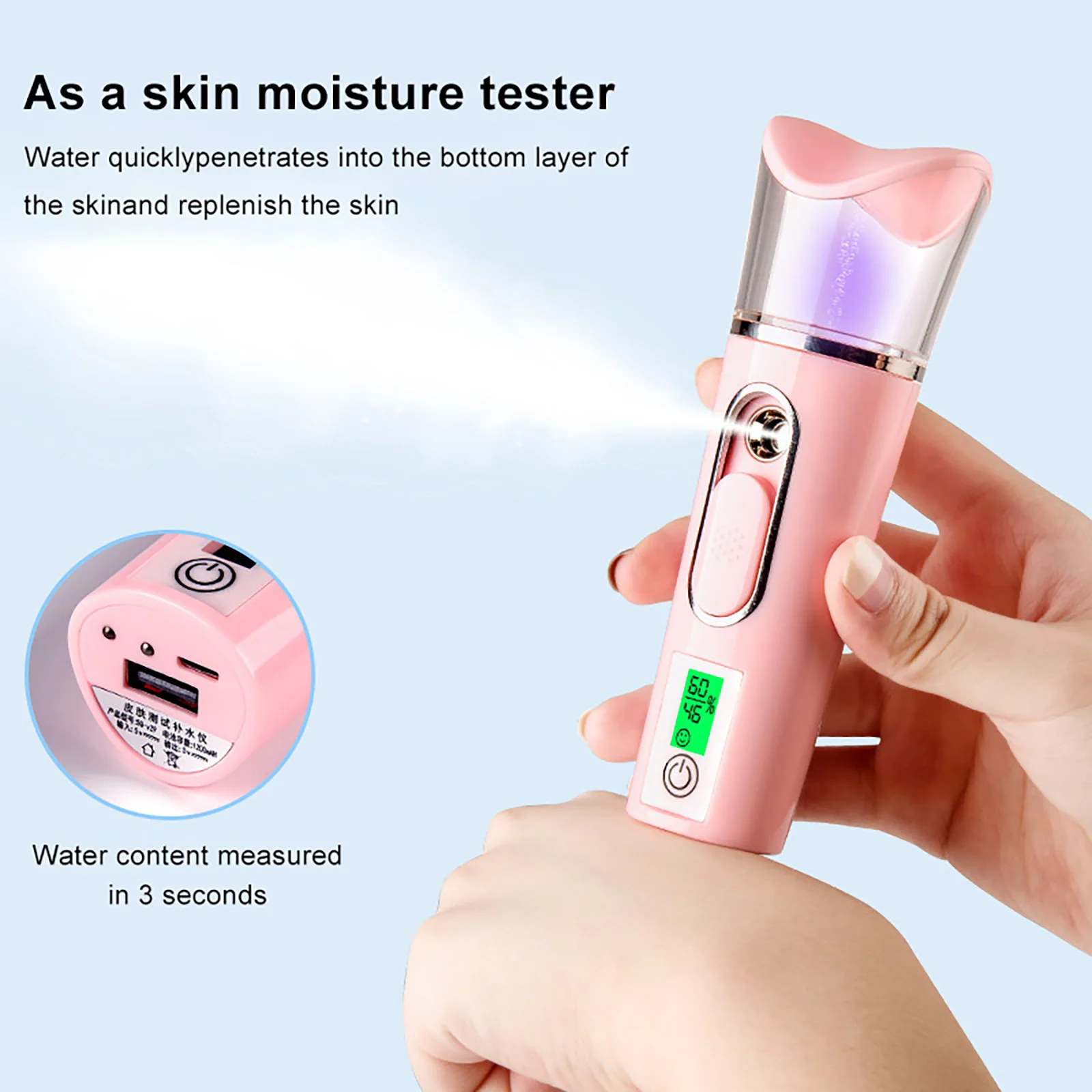 Handy Nano Cool Mist Spray Facial Mister Sliding Hydrating Facial Mini Nano Steamer  Face Mister Sprayer Atomization Skin Care