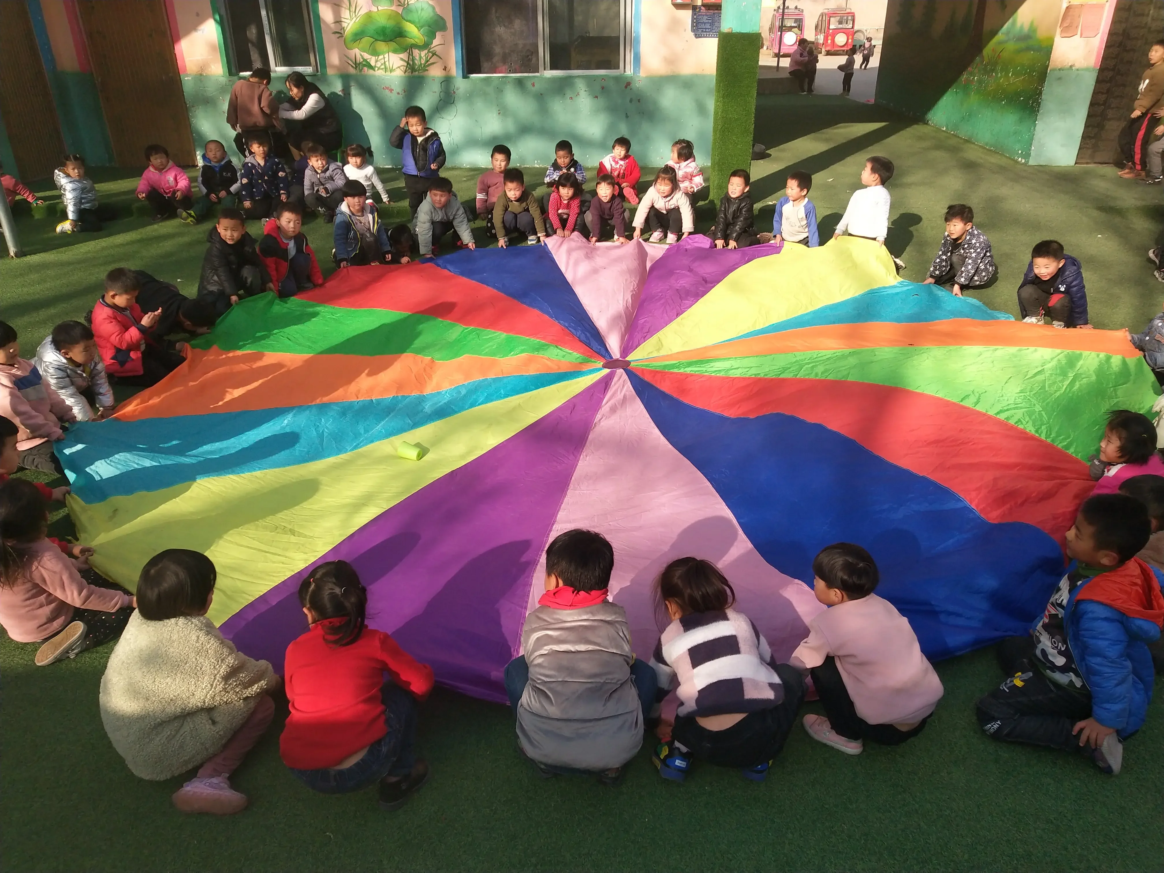 High Quality Children Outdoor Team Work Rainbow Cheap Kids Preschool Play Games Rainbow Play custom kids Parachute For Kids