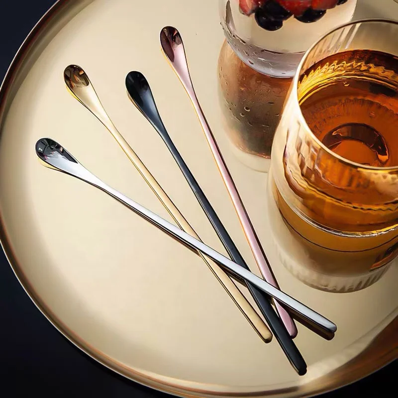  High quality mirror stainless steel 304 copper gold cocktail stirrer long bar spoon for bartender