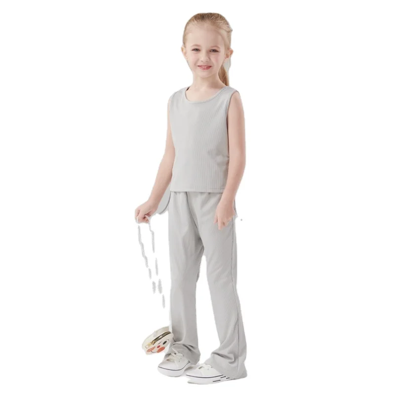 Kids Clothing Wholesale Girls Fashion Clothes Solid Flare Pants Casual  2 Piece Toddler Girls Clothing Sets