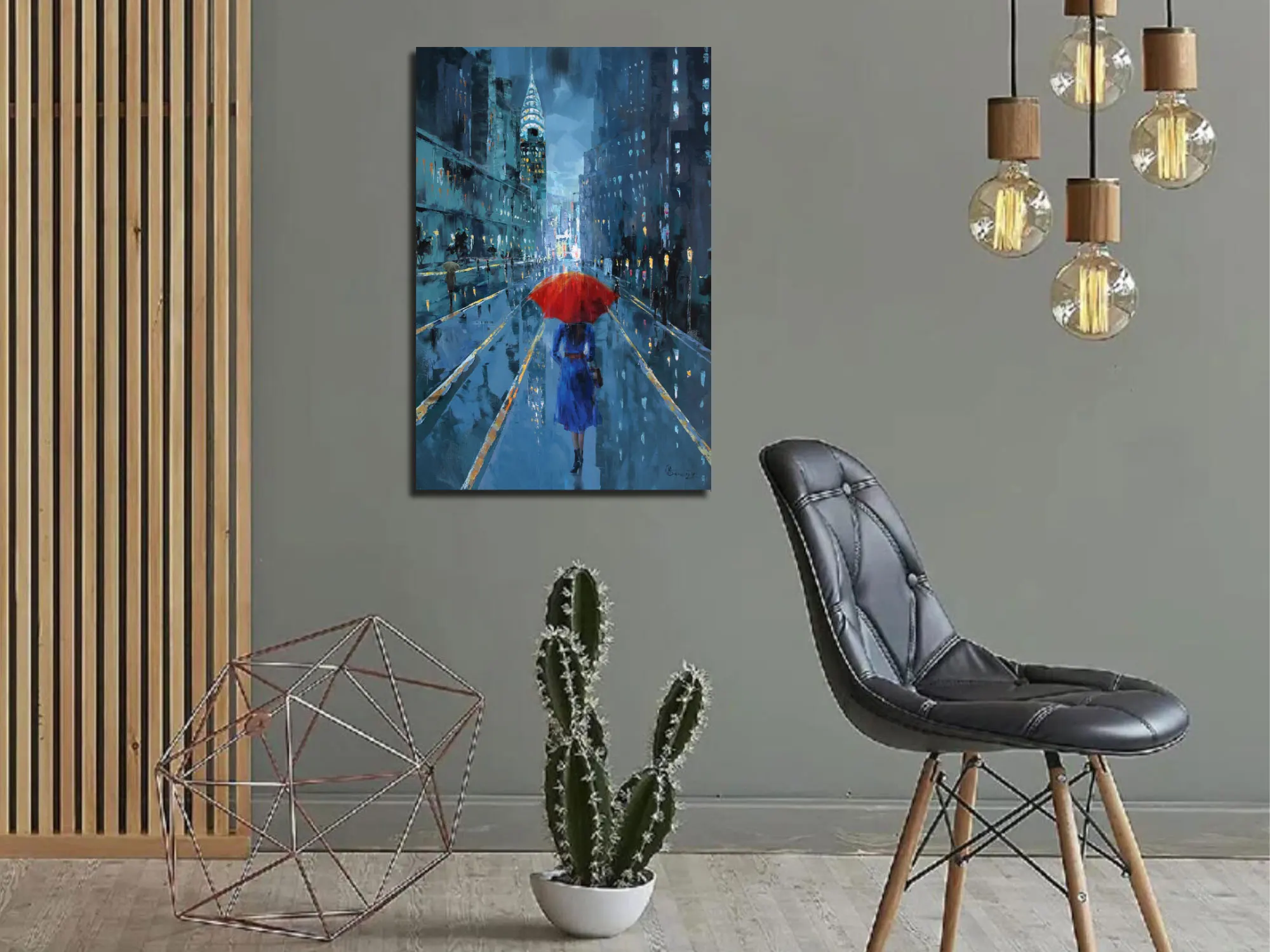 Original Art Factory Modern Girl Umbrella Print Painting Walk Scene OEM&ODM Hotel Home Art Work