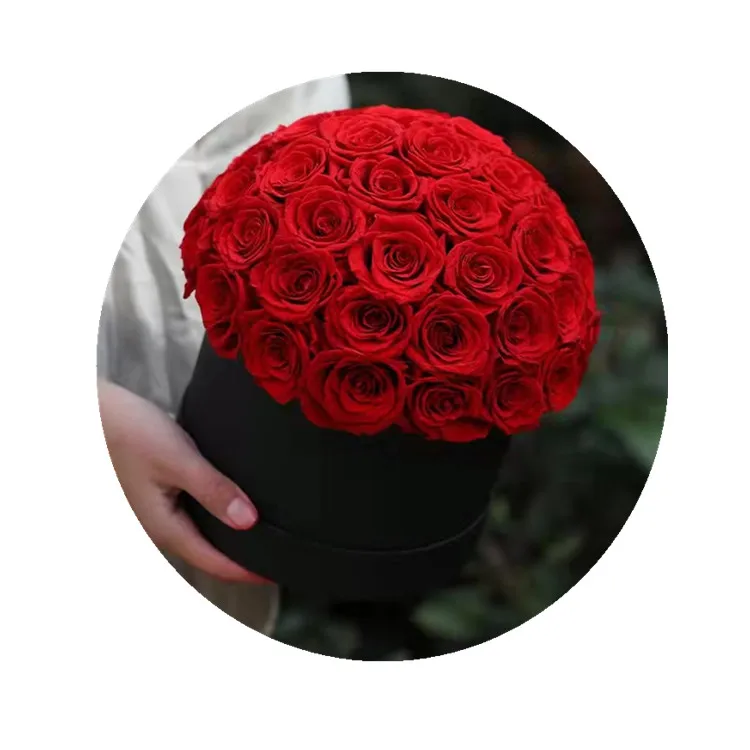 wholesales price Preserved Rose Box Amaryllis Wholesale Long Lasting Everlasting forever rose mushroom shape in round box