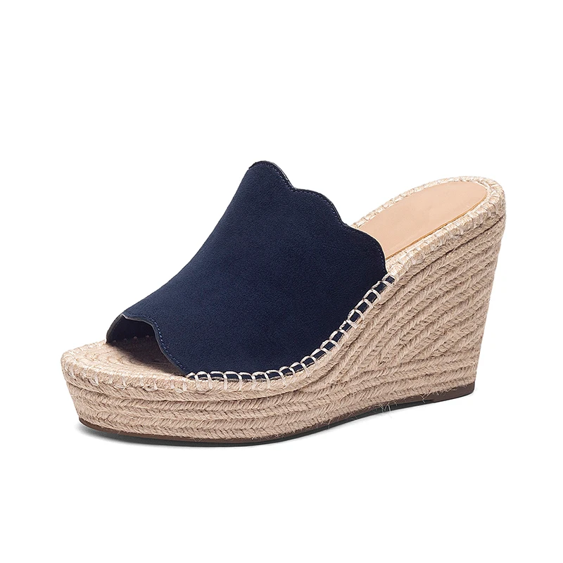 New Design Wholesale Women Mules Jute Covered Wedge Heel Shoes High Heel Slippers