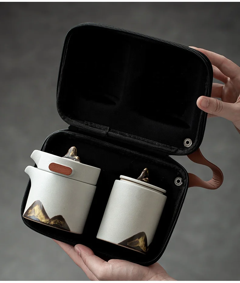Travel Kung Fu Tea Pot Cup Set - Portable Chinese Ceramic Porcelain Teapot Infuser Gift Bag All in One for Outdoor Picnic