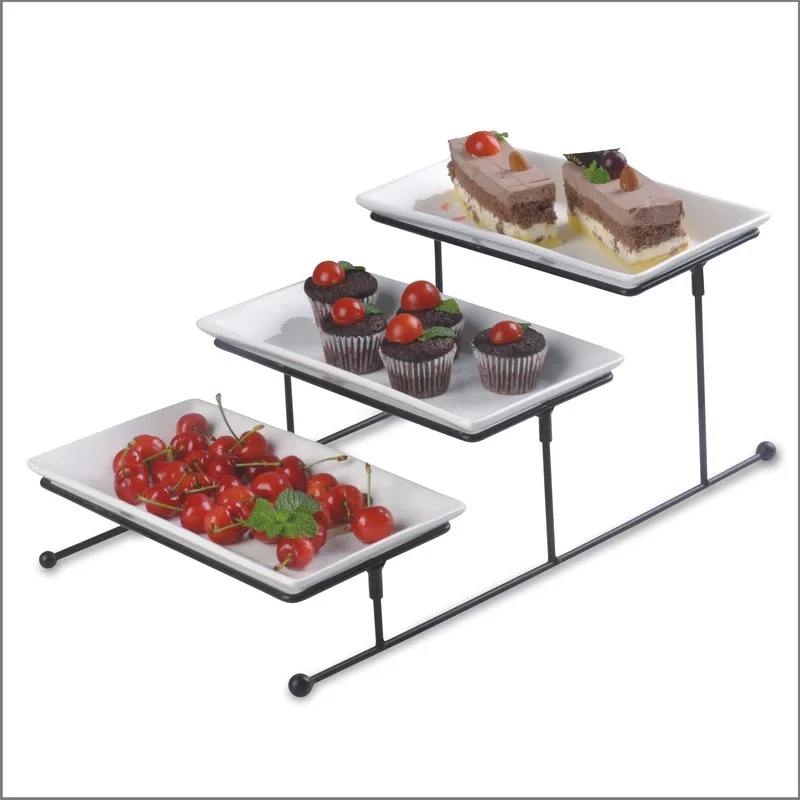 Yanxiang Ceramic Factory Price 3 Tier Cake Plate On Stand Rectangle Ceramic Birthday Plates Set