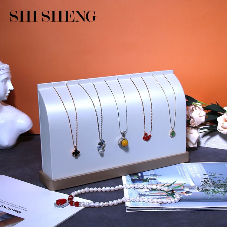 SHI SHENG White PU Leather Multiple Long Chain Necklace Display Stand for Home Jewelry Shop Showcase Display