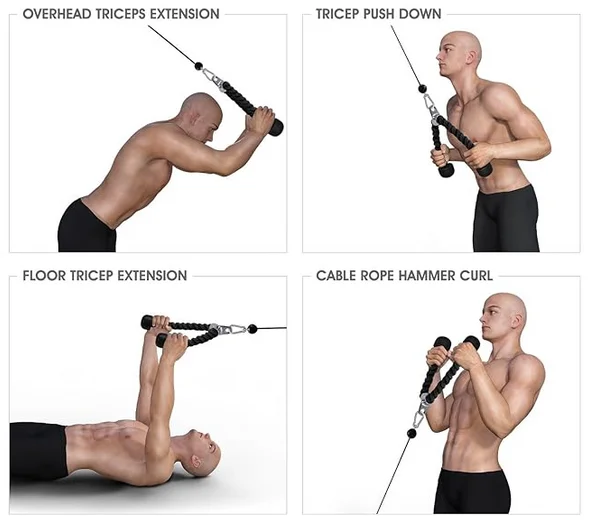 Tricep Rope Home Gym Accessories Fitness Pulley Cable Machine System Laterals Biceps Muscle Training Push Pull Down Cord