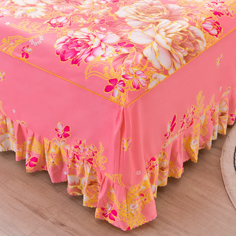 American Style Pink princess wedding red flower nature eco-friendly thin Bed Skirts bed sheet