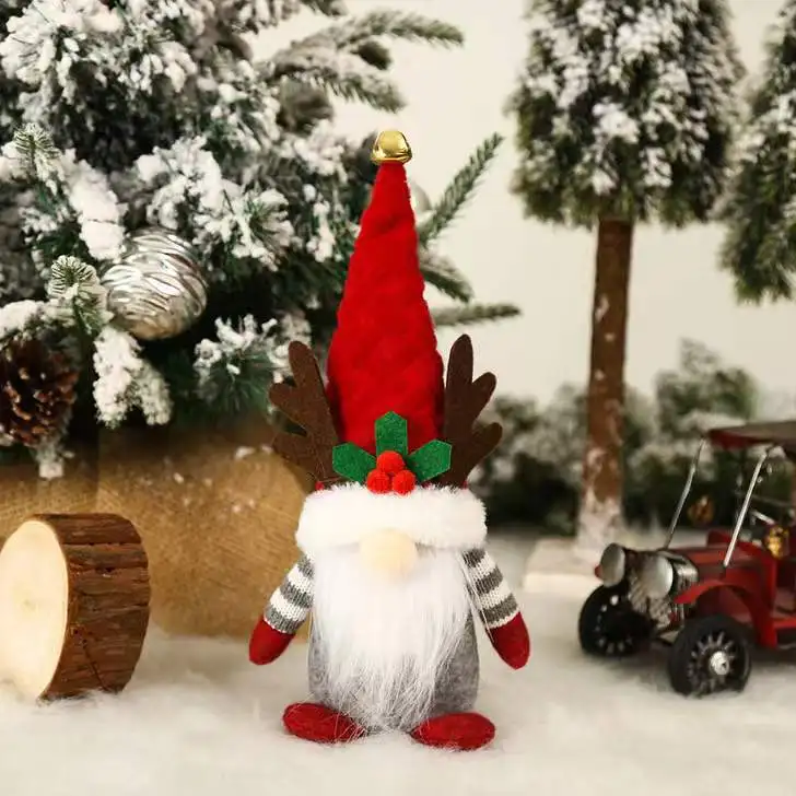 Hot Christmas Ornament Long Bearded Gnome with Lights Rudolph Doll LED Glowing Christmas Gnome Sweden Tomte Santa Elf Doll