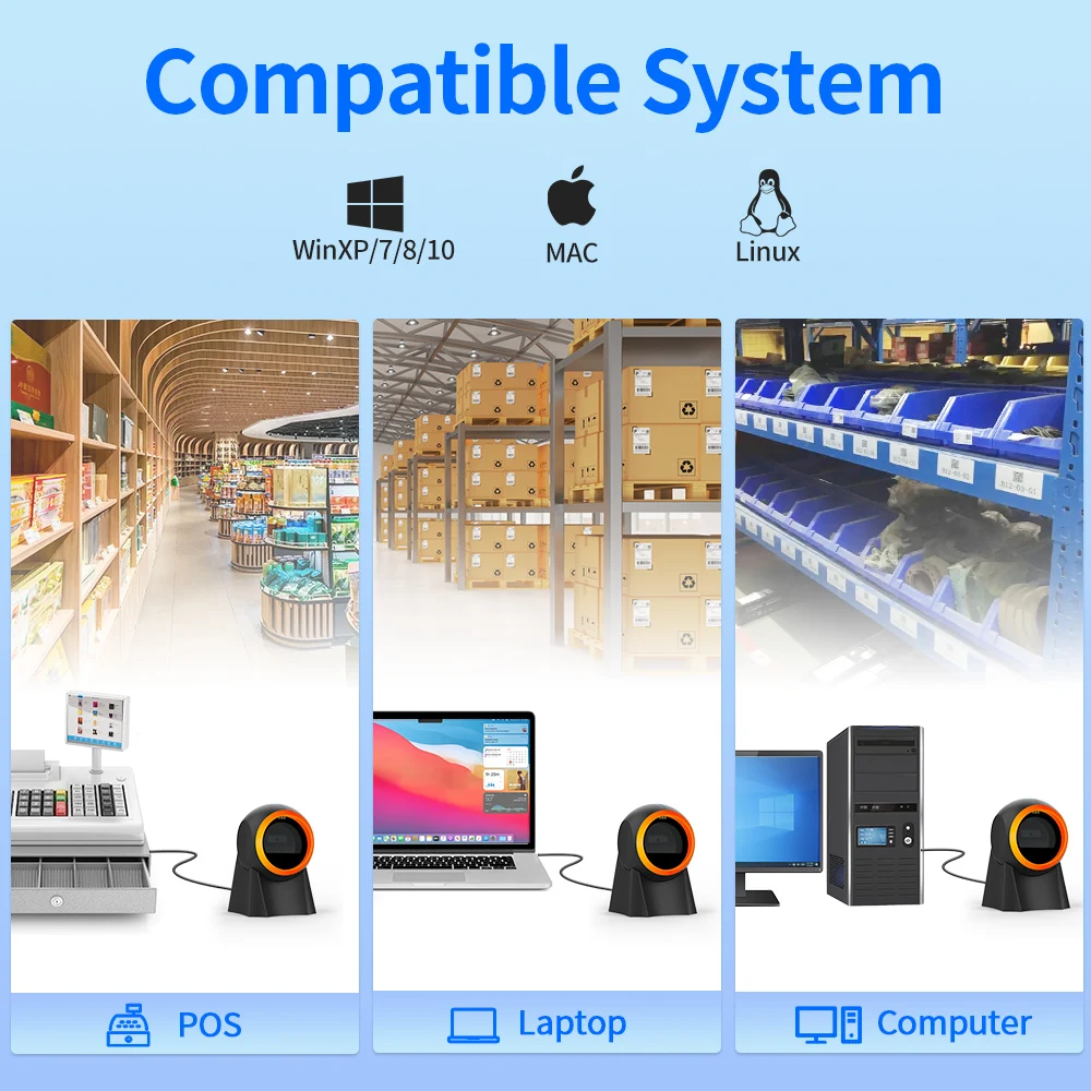 Xincode 1D 2D Desktop Scanner Table Top USB Wired Barcode Scanner Hands-Free Barcode Reader QR Code Scanning for Retails Store