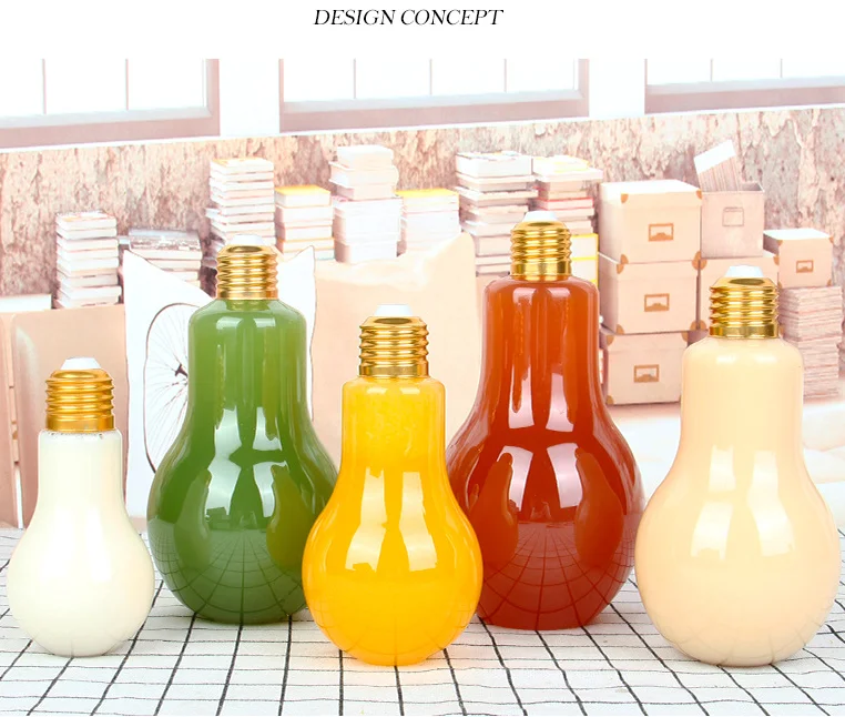 LED Drink Bulb Bottle 300ml 400ml 500ml  Light Bulb Shaped PET Cup for Cold Juice Beer Bubble Tea Beverage