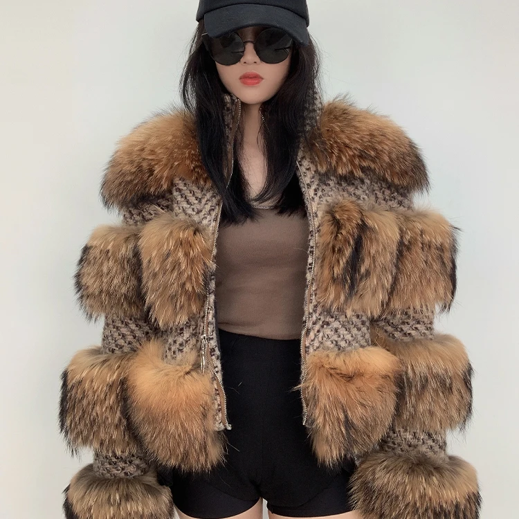 2021 Real fox fur winter jacket women weave stand collar fox fur coat