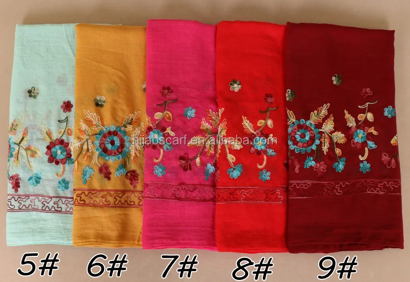 Модный женский головной платок с цветочной вышивкой из пашмины, хлопковый хиджаб, шаль, шарф