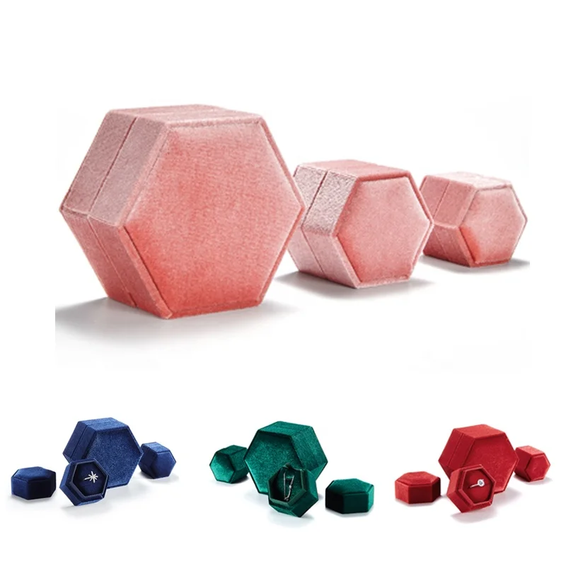 Шкатулка для ювелирных изделий, роскошный маленький винтажный бархатный подарочный бокс для ожерелья, кольца, с одинарным шестигранным розовым отверстием и двойным бархатным покрытием, Подарочная коробка для ювелирных изделий