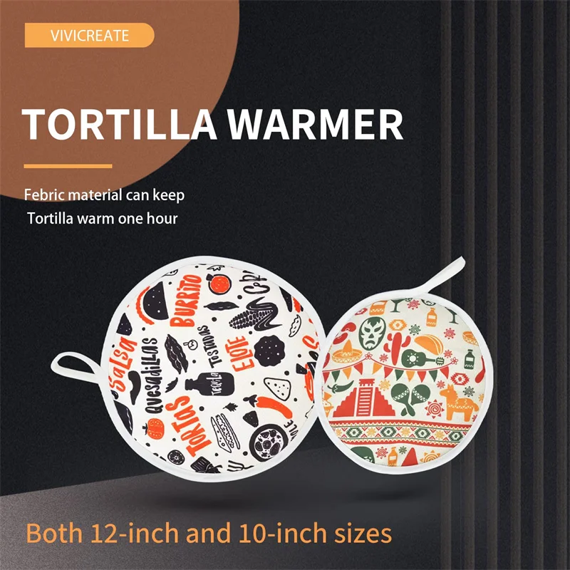 Tortilla Warmer 10' 12' two size insulated Microwavable Fabric Corn Tortilla Holder Warmer Pouch Cooler Tortilla Keeper Holder