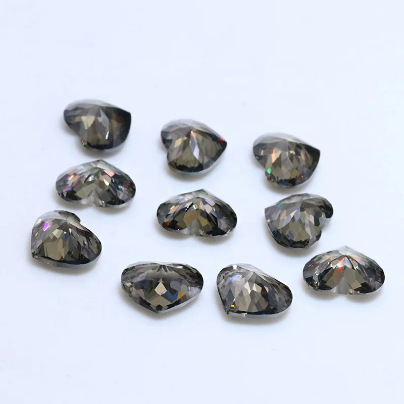 Hot selling cz gemstone birds nest cut heart shape zircon 8*10 mm moonlight grey colour loose cubic zirconia stones