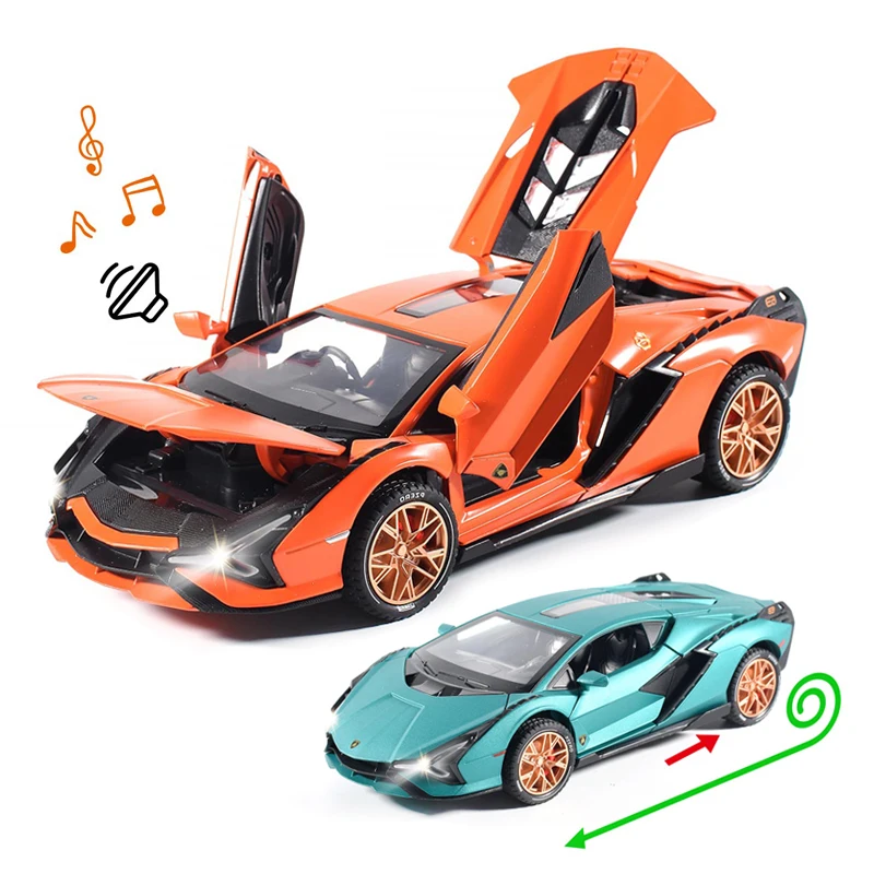 1/24 Custom Diecast Toys Model Cars Vehicles Pull Back Spray Doors Opened Collection For Kids Toy Car Diecast Music and Light