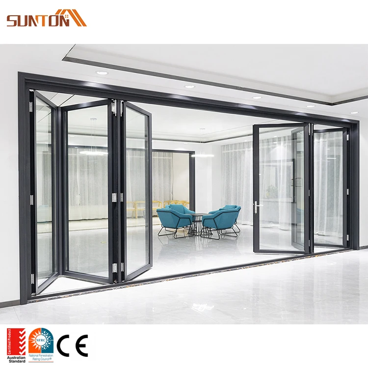 Modern patio aluminum alloy frame double glazed glass bifold doors exterior aluminium profiles glass sliding bi folding door