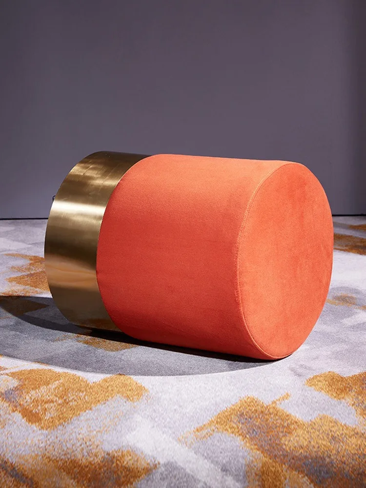 Nordic Velvet Small round Stool Creative Low Living Room and Bedroom Shoe Changing Bench for  Japandi Dining Use