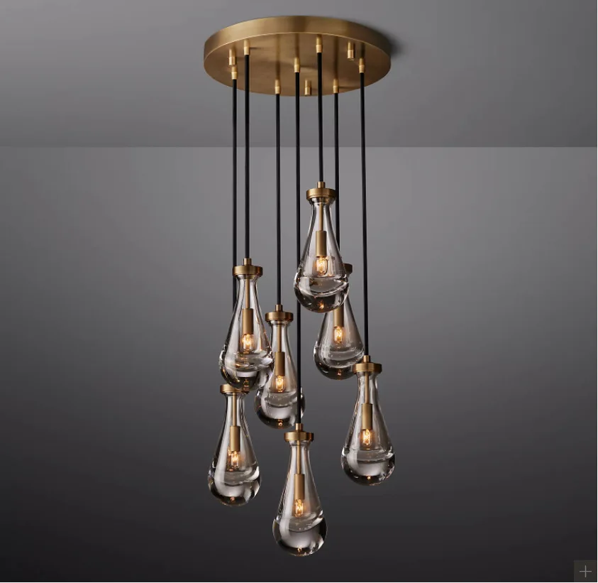 Modern Staircase Glass Pendant Water Drop Light LED Crystal Raindrop Chandelier For Long Lamp